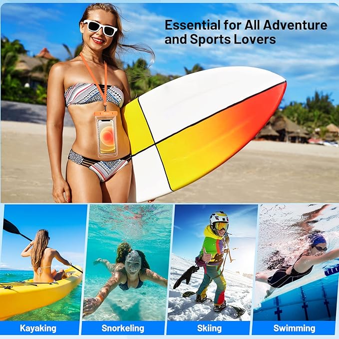 Waterproof Phone Pouch Bag - 8.5in Water Proof Cell Phone Case for Beach Travel Must Haves, Waterproof Phone Holder with Lanyard for iPhone 16 15 Pro Max Galaxy S24 S23 Ultra Pixel, Cruise Essentials