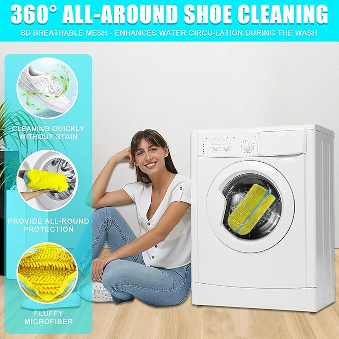 XXL Shoe Washing Machine Bag - 2-Pack Reusable Shoe Cleaning Bags, 360° Deep Clean for Tennis Shoes, Sneakers and Slippers, Includes 2 Storage Dust Bags (Yellow)
