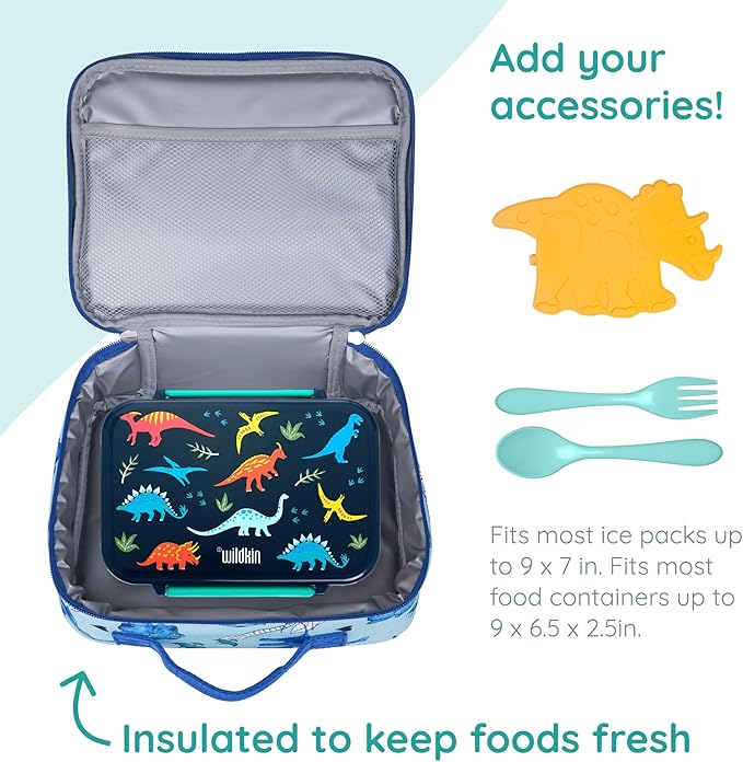 Wildkin JumpOff Jo Insulated Lunch Box – Durable, Reusable for Kids – Blue Dino