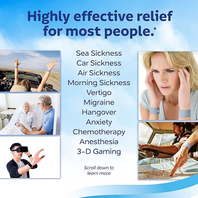 Sea-Band Anti-Nausea Acupressure Wristband for Motion & Morning Sickness, 1 Pair, Gray