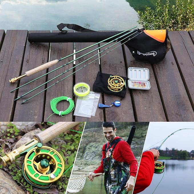 Sougayilang Fly Fishing Rod Reel Combos with Lightweight Portable Fly Rod and CNC-machined Aluminum Alloy Fly Reel,Fly Fishing Complete Starter Package