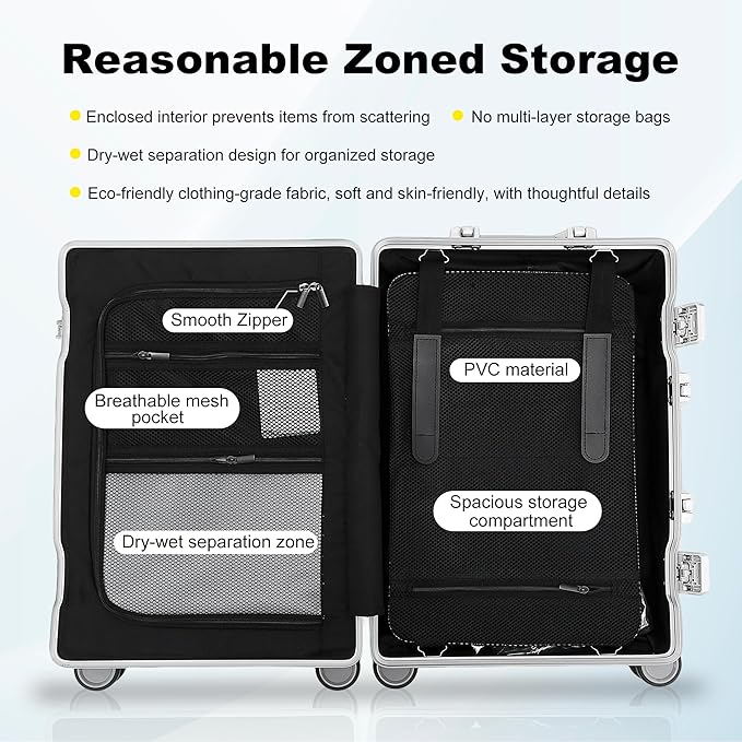 YYW Aluminum Carry-On Luggage Airline Approved Lightweight Suitcase with TSA Lock and Silent Wheels, Hardshell Spinner Business Travel (Black, 24in)