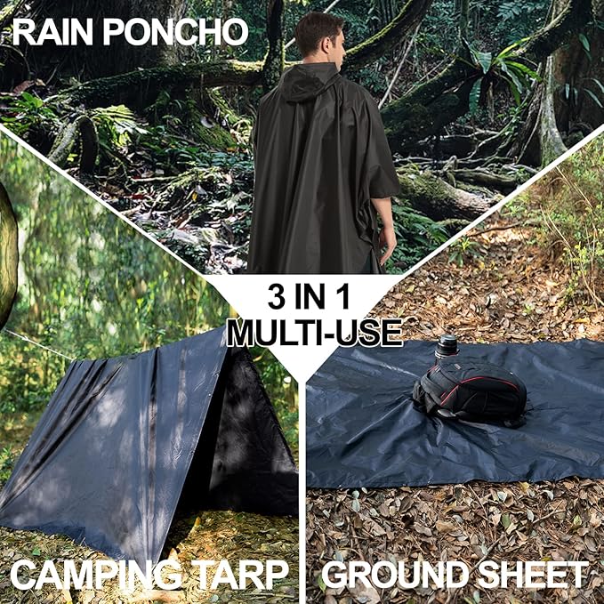 salamra Hooded Rain Poncho Waterproof Raincoat Jacket for Men/Women/Adults with Pocket