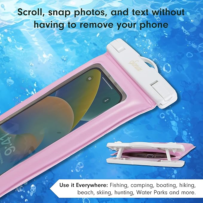 Sonix Waterproof Phone Pouch - Floating Phone Case Dry Bag w/Crossbody Lanyard - Beach Cruise Travel Essentials - Compatible w/All Devices, Touchscreen Friendly | Jelly Pink