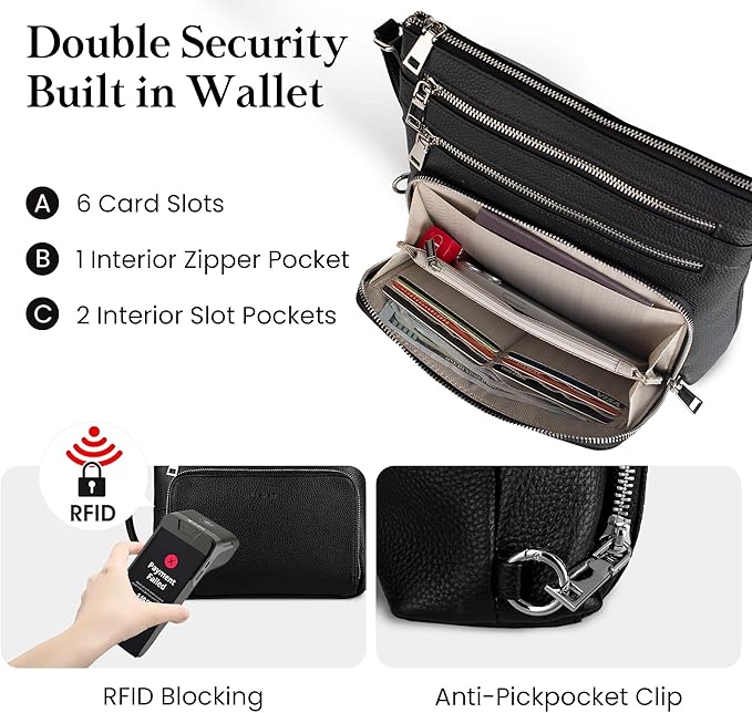 befen Genuine Leather Crossbody Bags for Women, Lightweight Medium Anti-Theft Shoulder Purse with Built in RFID Wallet