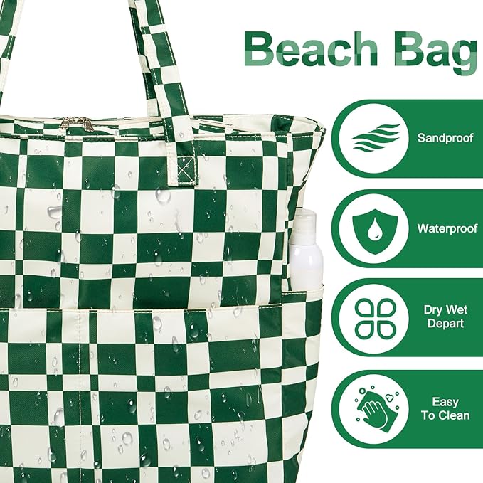 Waterproof Beach Tote Pool Bags for Women Ladies Extra Large Gym Tote Carry On Bag With Wet Compartment for Weekender Travel