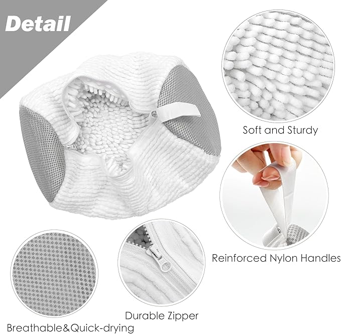 Shoe Washing Machine Bag,Laundry Shoe Bag for Washer and Dryer,Reusable Shoe Cleaning Bag for Sneakers,Tennis Shoes,With Self-locking Zipper, Microfiber Inside,Include Shoes Storage Bag (White(2PC))