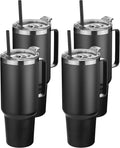 HASLE OUTFITTERS 40 oz Stainless Steel Tumbler with Handle, Vacuum Insulated Tumblers Bulk, Reusable Double Wall Travel Coffee Mug, Durable Powder Coated Water Bottles(Black, 4)