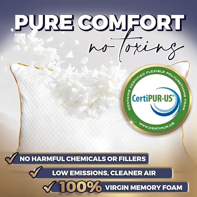 Royal Therapy Pillows Queen Size Set of 2, Shredded Memory Foam Pillows Queen, Rayon Derived from Bamboo Pillow