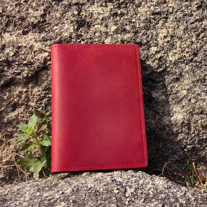 STAR VISTA Albatross Leather Travel Passport Holder, Minimalist Design, Full Grain Leather Case for Women and Men - Slim Passport Wallet, Bifold, RFID Blocking, with AirTag Holder, Crimson Red