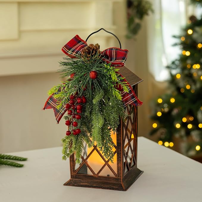 Christmas Solar Lanterns Outdoor, Waterproof Garden Hanging Lanterns, 13" Outdoor Christmas Decorative Lantern with LED Flickering Flameless Candles, Solar Lantern for Porch Yard Patio Decor