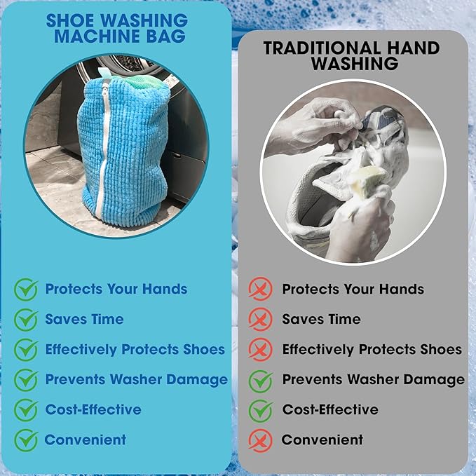 Shoe Washing Machine Bag - 2Pcs Reusable Shoe Laundry Bag for Washing Machine & Dryer Shoe Washing Bag for Sneakers, Tennis Shoes & Stain Removal (Blue)