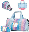 Graduation Gifts for Girls-Girl Gym Bag with Shoe Compartment, Kid Personalized Weekender Overnight Bags, Initial Travel Tote with Makeup Pouch, Gift Ideas for Niece Sister (Letter W)