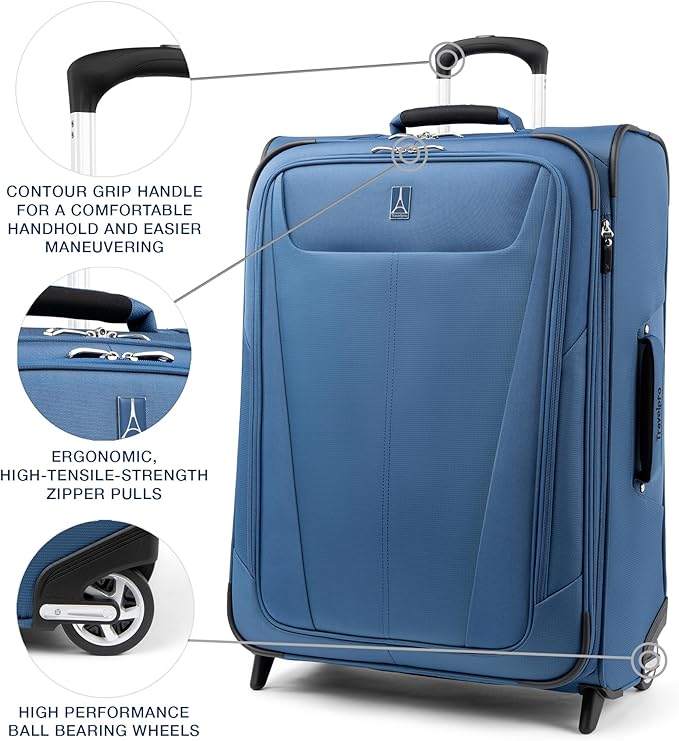 Travelpro Maxlite 5 Softside Expandable Upright 2 Wheel Checked Luggage, Lightweight Suitcase, Men and Women, Ensign Blue, Checked Medium 26-Inch