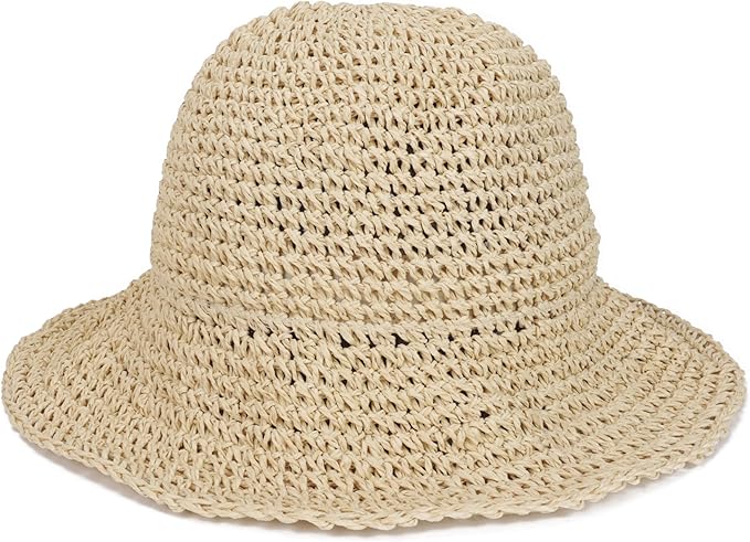 Womens Wide Brim Straw Sun Hat Foldable Floppy Crochet Beach Hat for Summer