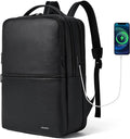 Vegan Leather Laptop Backpack for Women&Men,16 Inch Expandable Backpack with USB Charging Port,Two-toned Black