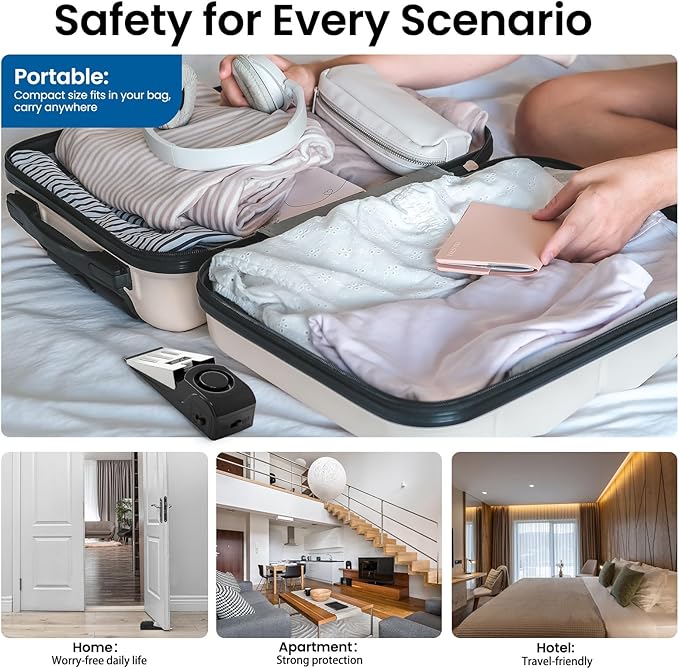 HOSOM 2 Pack Door Stop Alarm for Home & Travel Safety, 120dB Loud Siren Door Stoppers Security Device, Portable Anti-Slip Door Stop Wedge for Apartment, Hotel, Great for Travelers