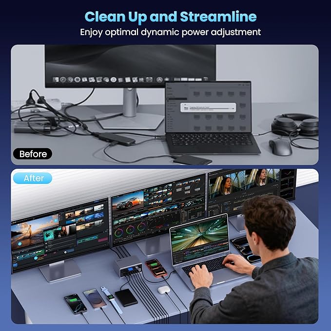 20-in-1 300W Charging Station,USB Docking Station Triple Display USB C Hub with 2x4K HDMI,DP,VGA,Ethernet,7 USB A/C Ports,5Gbps USB A/C Ports,SD/TF,Audio,100W PD Fast Laptop Charger for Windows/macOS