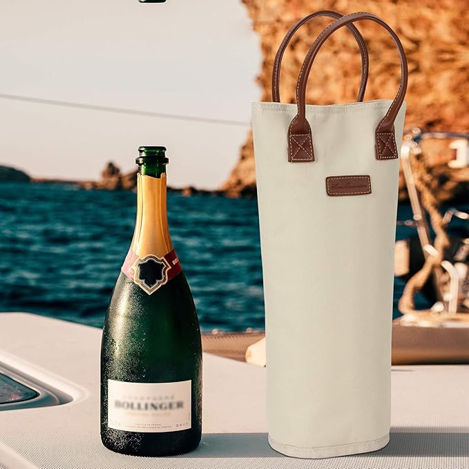 ZORMY Single Bottle Insulated Wine Tote, 1 Bottle Wine Carrier Bag Padded Wine Cooler Perfect Wine Lover's or Wedding Gift-White