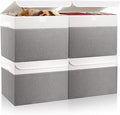 Large 22 Quart Linen Fabric Foldable Storage Bin Cube Organizer Basket with Flip-Top Lid & Handles, Clothes Blanket Box for Home, Office, Closet, Gray & White, 4 Pack 14.6 x 9.5 x 9.5”