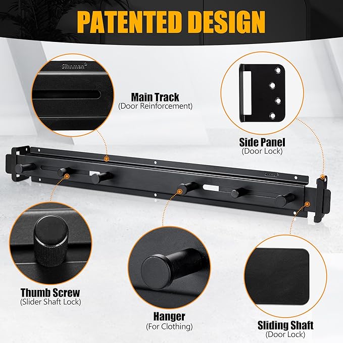 Door Bar Lock - Patented Door Barricade Security Bar - Home Safety Improvement, Door Reinforcement, Childproof, Break-in Prevention - Premium Grade Steel Door Mount for 34''-45'' Wide Doors