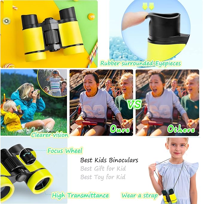 Kids Binoculars Best Gifts for 3-12 Years Boys Girls High-Resolution Optics Shockproof Mini Compact Binocuolar Toys Folding Small Telescope for Bird Watching Camping Outdoor Play