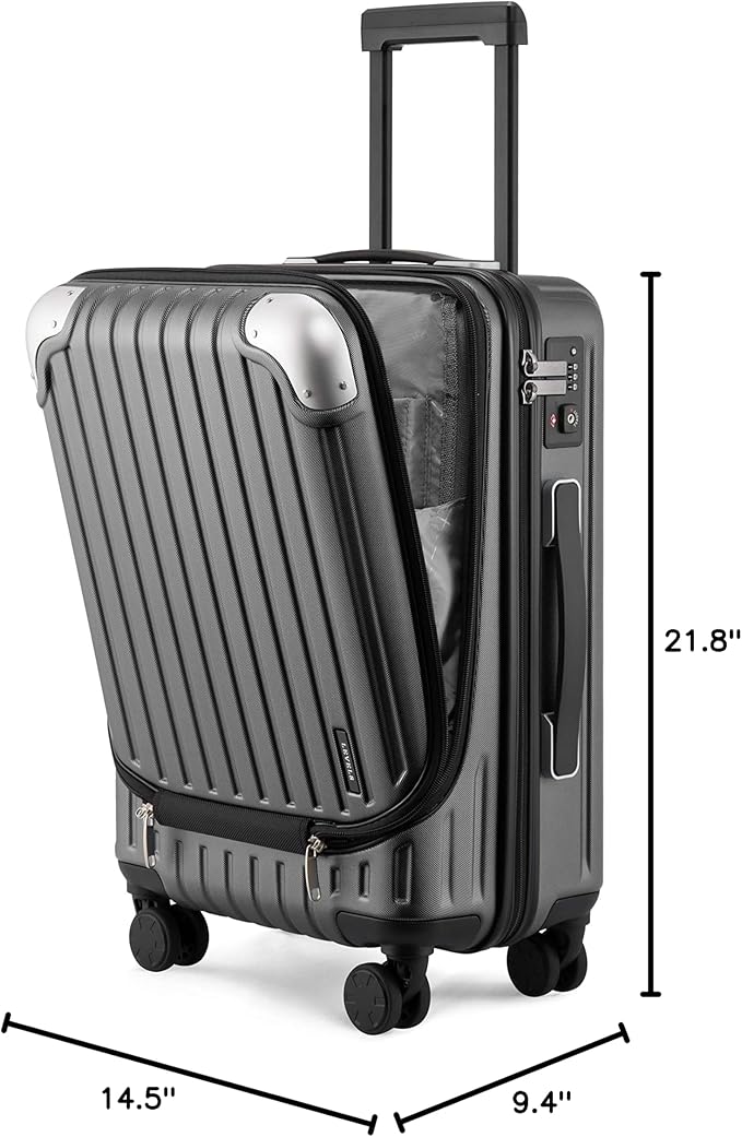 LEVEL8 Grace Carry on Luggage 22x14x9 Airline Approved, 20 Inch Hard Shell Suitcases with Spinner Wheels, Abs+Pc Hard Case Luggages with Tsa Lock, Travel bag for Women Men, Grey