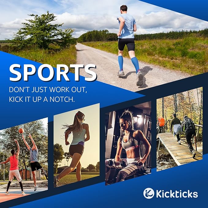 Kickticks 4 Pairs Compression Socks for Woman & Man Unisex 20-30mmHg Knee high Plus Size Wide Calves for Flying Running…
