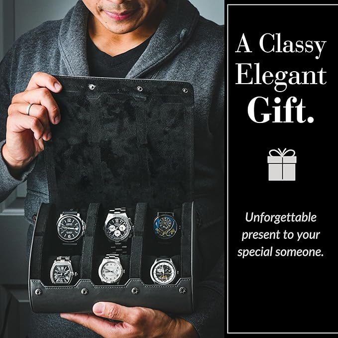 Watch cases for men 6 slot travel case organizer - Slate Grey