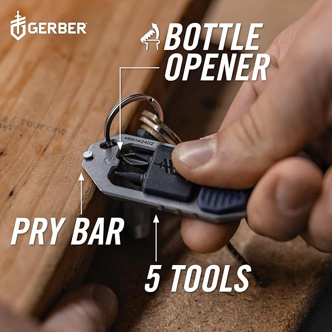 Gerber Gear Driver Keychain 5-in-1 Multitool, Clips to Pocket or Keychain with Pry Bar, Phillips and Flat Head Screwdriver Bits, and Bottle Opener, Lightweight EDC Gear for Everyday Carry, Baltic Haze