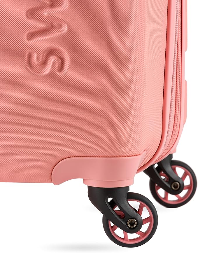 SwissGear 7366 Hardside Expandable Luggage with Spinner Wheels, Coral Almond, Checked-Medium 23-Inch
