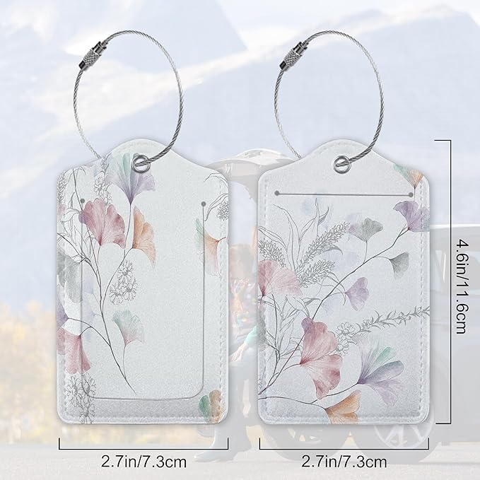 Set of 2 Watercolor Flowers, Paisley Rose Luggage Tags for Suitcases, Leather Suitcase Tag Name Identifiers Labels for Travel Bag Baggage Backpack