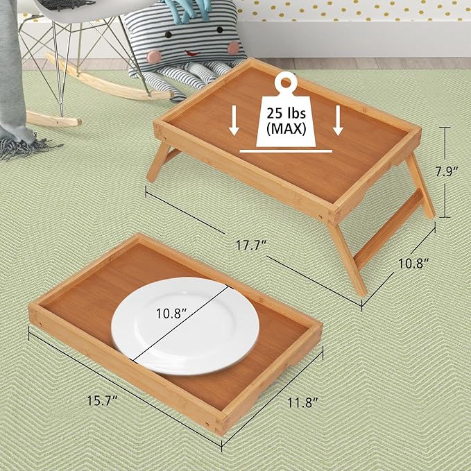 Artmeer Bed Tray Table with Folding Legs,Bamboo Breakfast in Bed for TV Table, Laptop Computer Tray,Eating,Snack Tray(Bamboo)