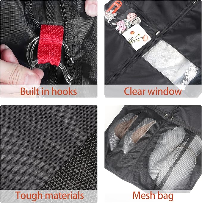 Zilink Wedding Dress Garment Bag 72" Dress Bags for Gowns Long Trifold Bridal Dress Bag with Accessory Pockets and Adjustable Buckles for Wedding dress, Prom Evening Gown [Upgraded Version]