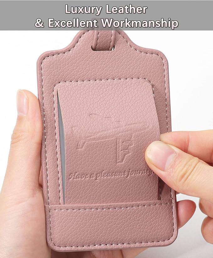 Teskyer Luggage Tags, 3 Pack Premium PU Leather Luggage Tags for Suitcases, Privacy Protection Travel Bag Tags, Lichee Dark Pink