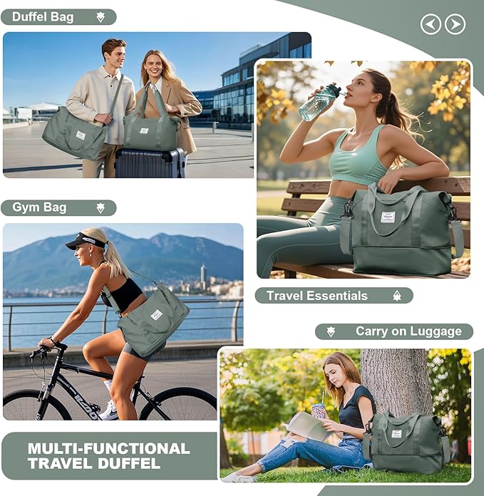 Travel Duffel Bag, Sports Tote Gym Bag, Shoulder Weekender Overnight Bag for Women