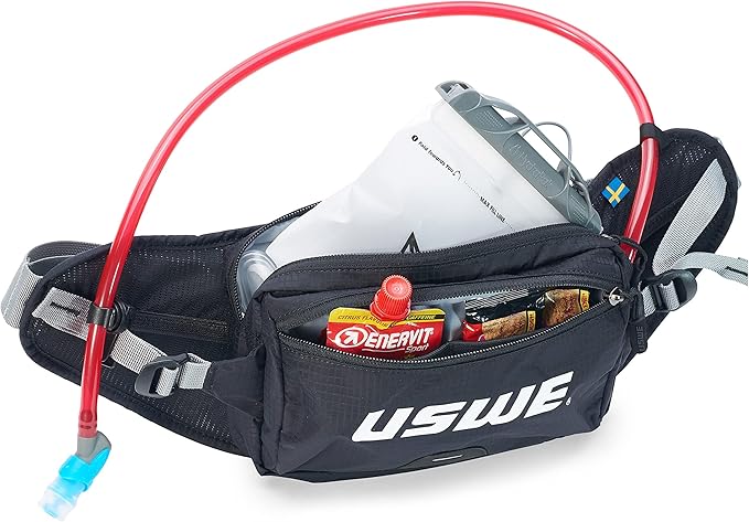 USWE Zulo Hydration Hip Pack - with Organizer and Side Pockets, Bounce Free Hip Belt (Carbon Black, 2L)