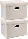 TYEERS Collapsible Storage Bins With Lids, Large Fabric Storage Boxes - 2 Pack - Beige