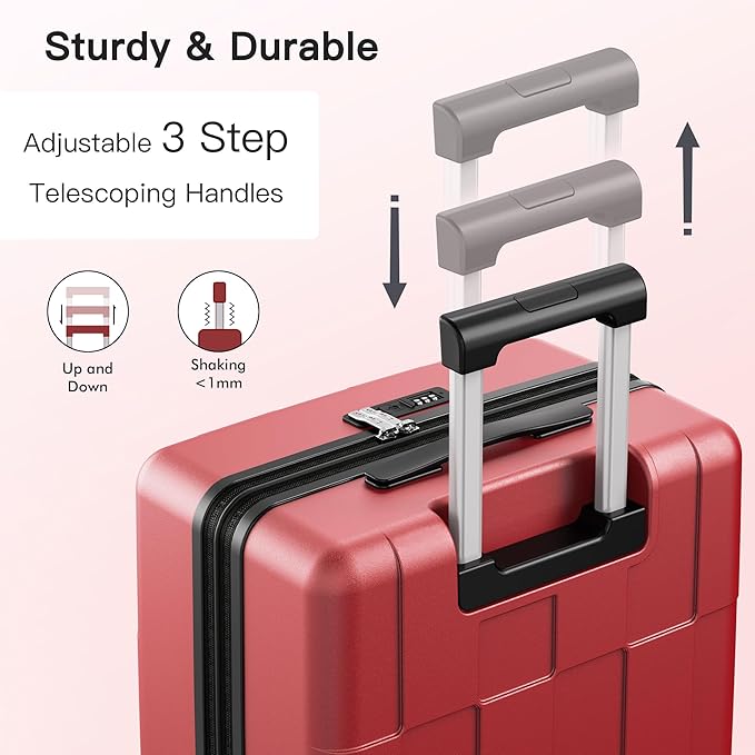 SHOWKOO Luggage Sets 3 Piece Hardside Expandable Lightweight PC Suitcase Sets with Double Spinner Wheels TSA Lock, Wine Red