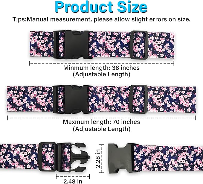 Luggage Straps for Suitcases TSA Approved, Luggage Identifiers for Suitcase, Adjustable Suitcase Strap for Baggage Security with Cute Patten, Travel Necessary Accessories (Anime Sakura)