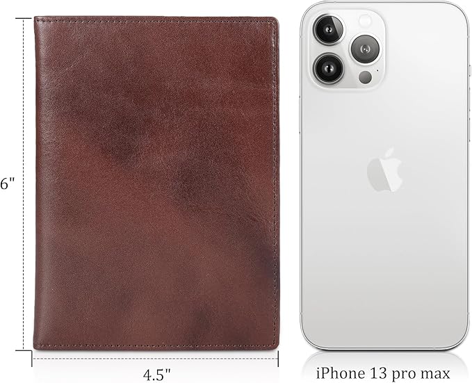 Polare Full Grain Leather Passport Holder RFID Blocking Travel Bifold Wallet Passport Holders 2 Passports (Coffee)