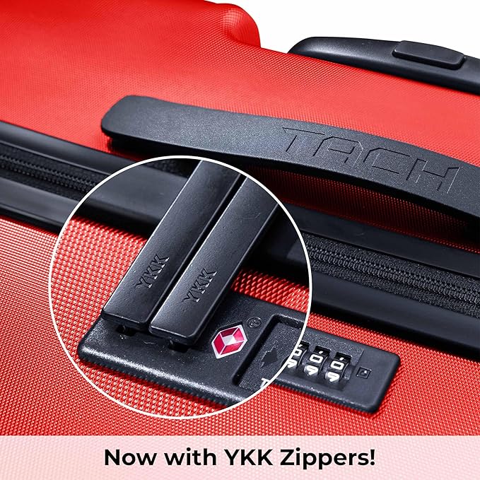 TACH V3.1 Hard Shell 3 Piece Luggage Set - 20, 24 & 28 inch Luggage | Carry On, Medium & Large Checked Suitcases | Patented Built-In Connecting System | Rolling Suitcase Links 9 Bags (Red)