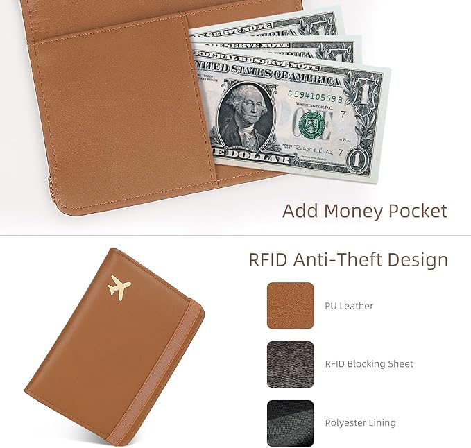 Passport Holder for Travel, Rfid Passport Cover Case, Passport Wallet Women Travel Essentials Accessories Document Organizer with Elastic Band, Brown