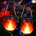 Halloween Solar Flame Lantern Hanging Outdoor Waterproof Purple - 2 Pack Flame Lanterns with Dual Charging Modes of Solar & USB for Garden or Yard Halloween Decorations (Red - 2 Pack)