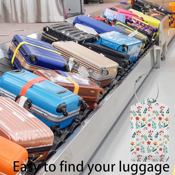 Floral Pattern Luggage Tag Personalized Luggage Tags for Suitcases,Leather Bag Tags for Backpacks Handbag with Name ID Label Travel Essentials Baggage Tags 2 Pack