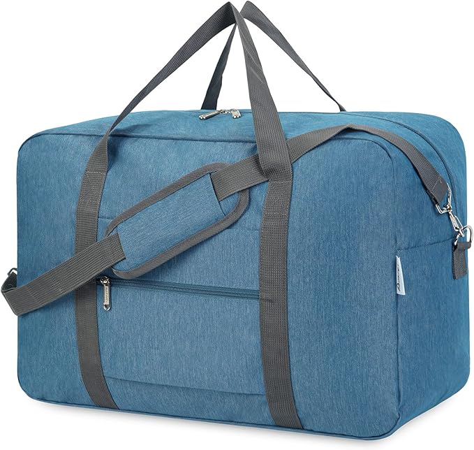 For United Airlines Foldable Carry on Bag 22x14x9 Travel Duffel Bag Packable luggage Duffle for Women and Men 40L (Navy Blue (With Shoulder Strap))