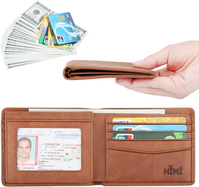 Wallet for Men-Genuine Leather RFID Blocking Bifold Stylish Wallet With 2 ID Window