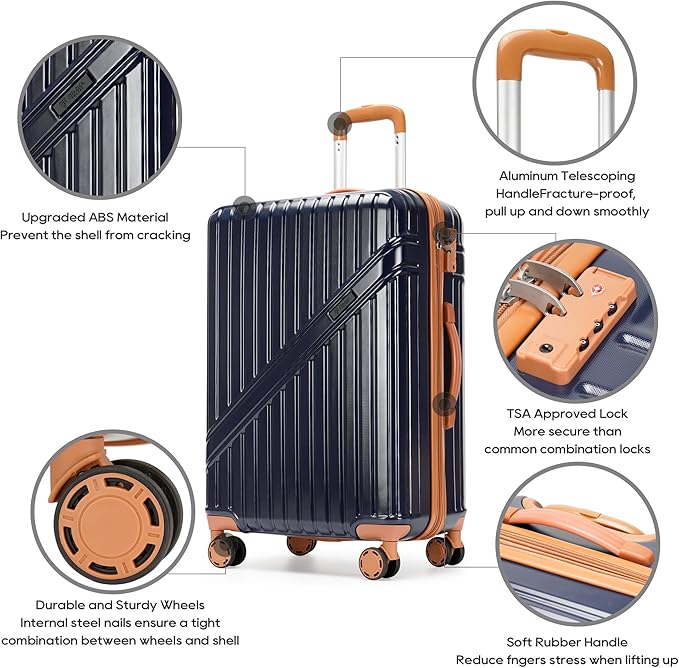 GinzaTravel Luggage Sets 3-Piece Expandable Suitcases with Wheels PC+ABS Durable Hardside Luggage sets TSA lock