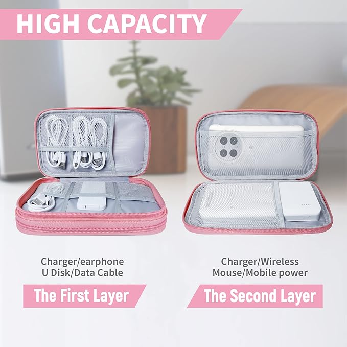 Electronics Travel Organizer,Portable Waterproof Electronic Travel Storage Bag for Small Charging Cord Storage,Charger,Small Electronics,SD Card etc,for Travel,Business - Pink