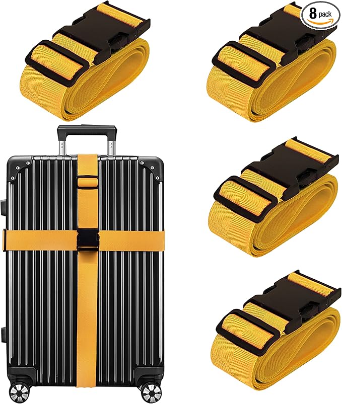 Luggage Straps for Suitcases TSA Approved Travel Belt 8 Pack by Chelmon (Yellow)